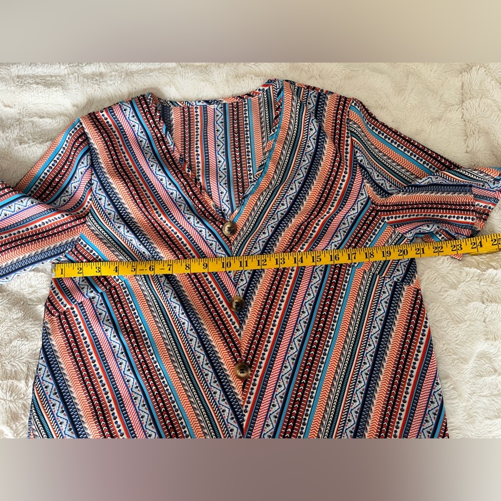 Trendy Multicolor Striped Women's Blouse L - Picture 7 of 8